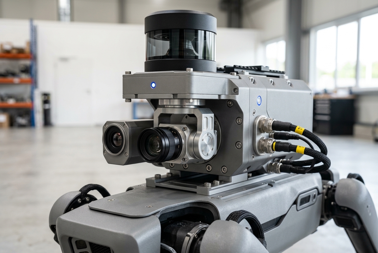 The multi-sensor head of an autonomous inspection platform, combining lidar, camera and thermal sensing