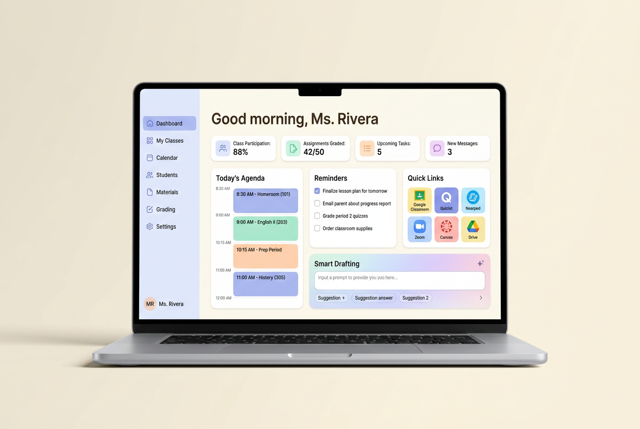 Teacher Command Center dashboard shown on a laptop