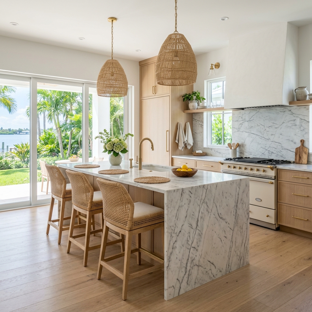 Design rendering — coastal kitchen concept by Naomi