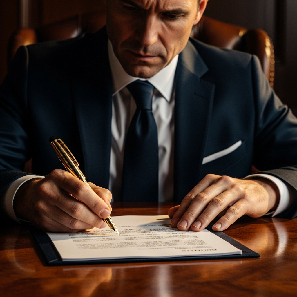 Profesional firmando documento tributario