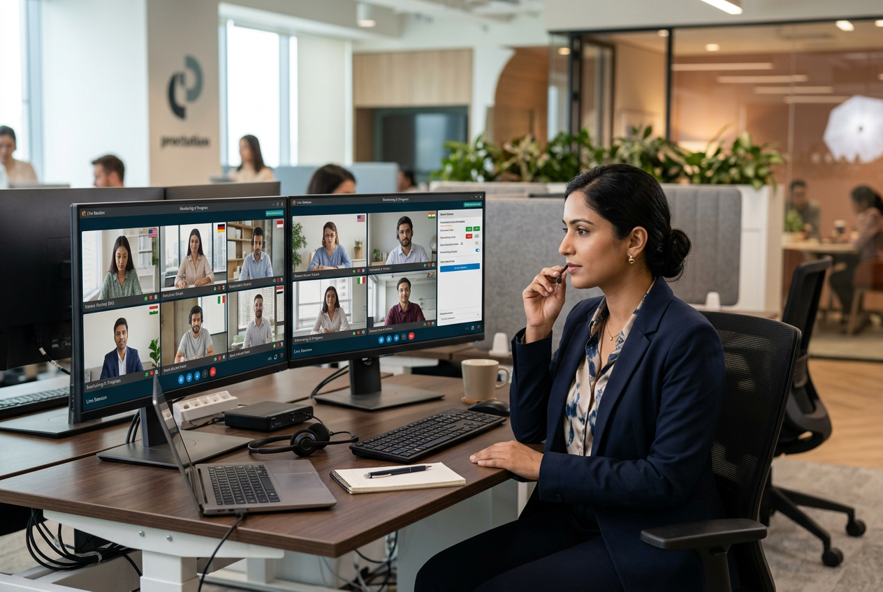 Female proctor monitoring online examination candidates