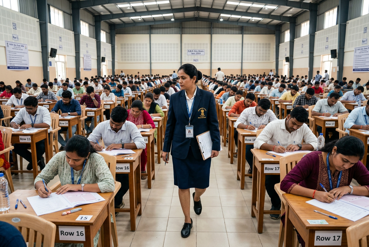 Female supervisor in offline examination hall