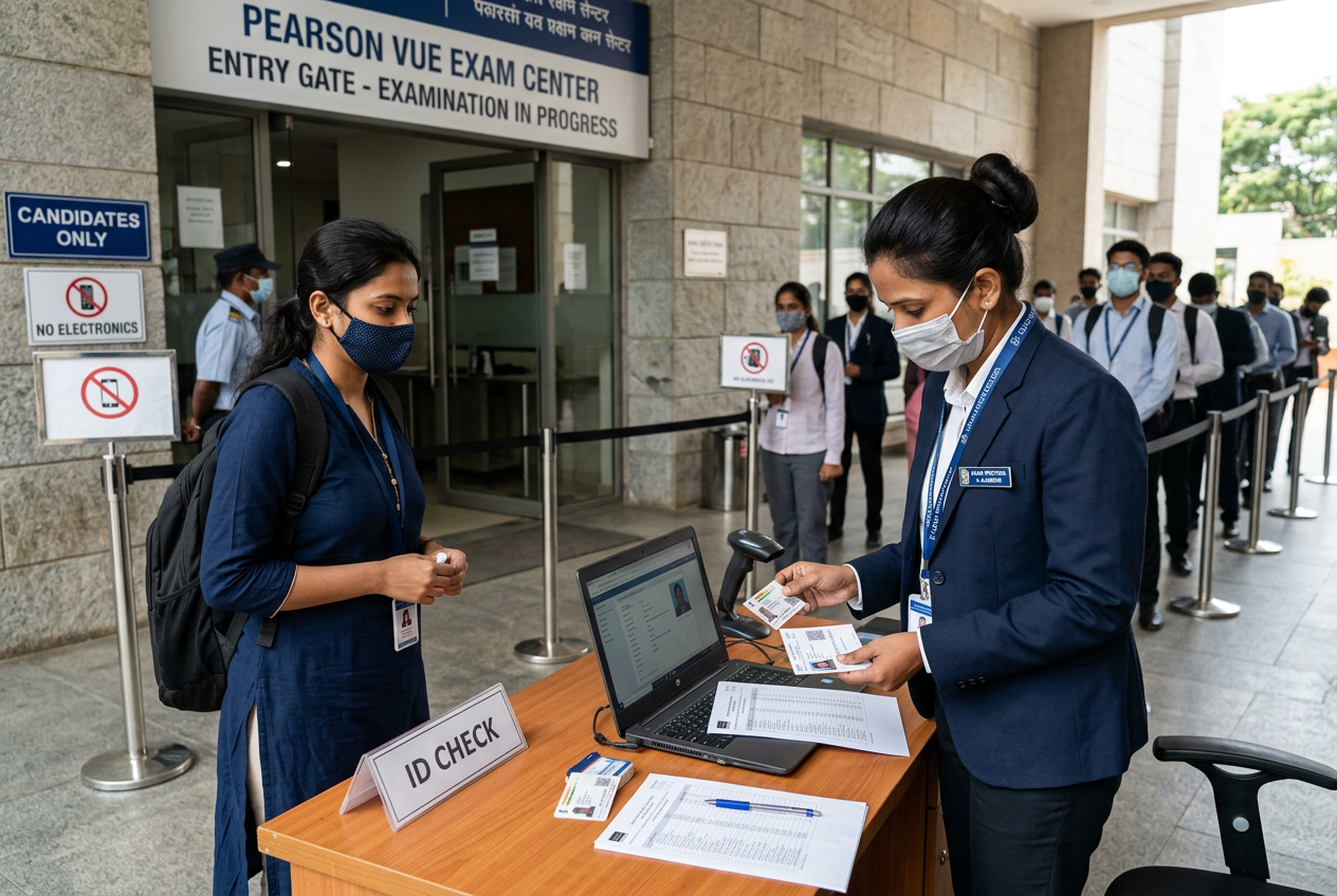 Female proctor verifying candidate identity