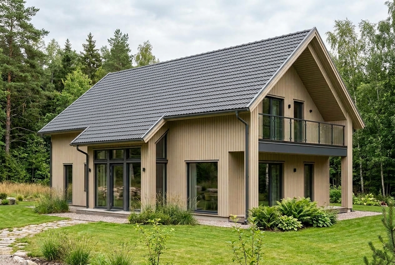 Hus med takfärg Mörk grå