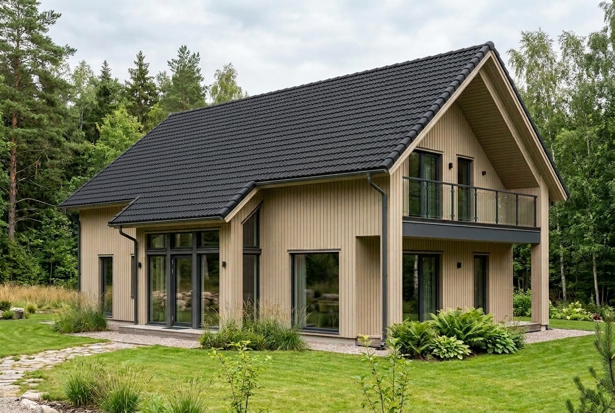 Hus med takfärg Svart