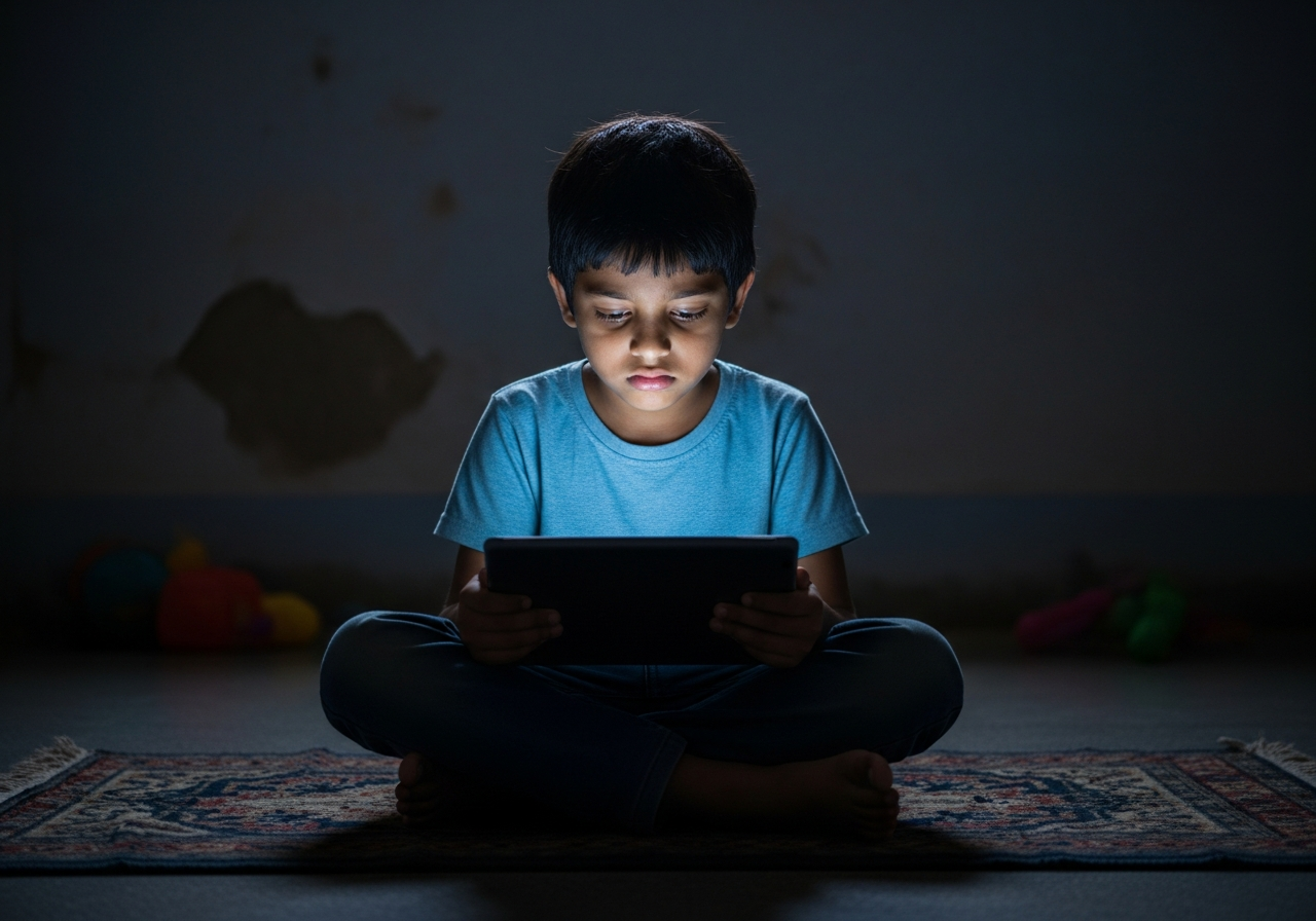 Child passively scrolling on a tablet