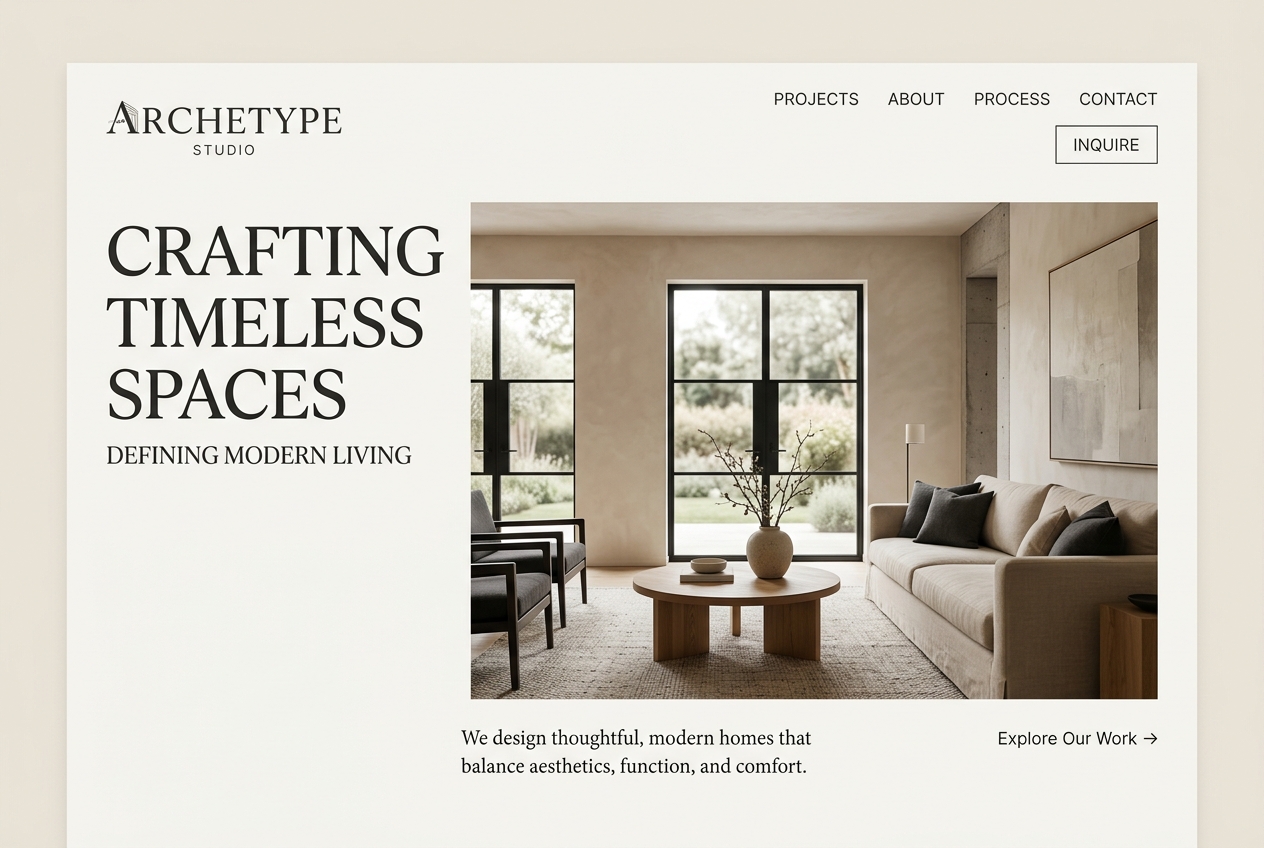 Archetype Interiors website concept mockup