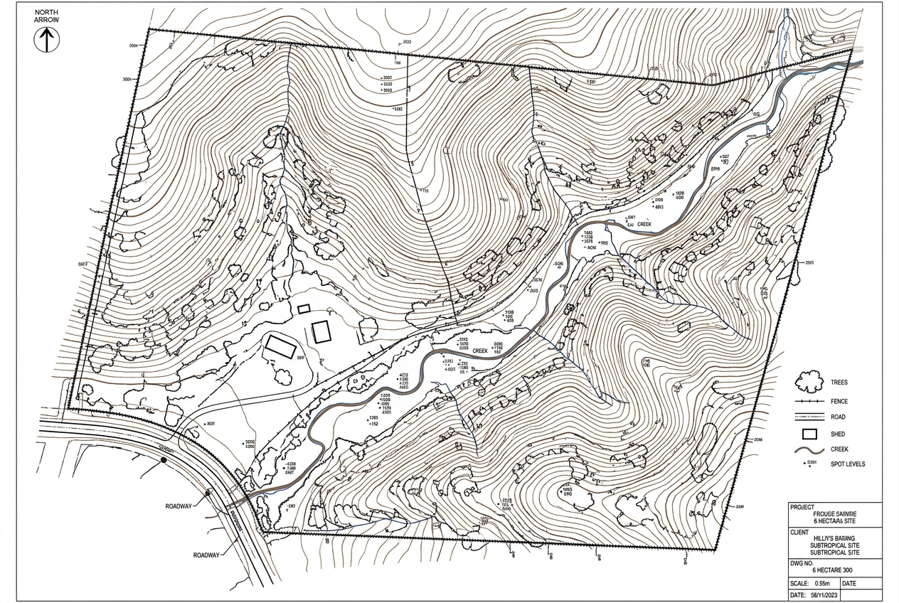 Detail and Contour Survey of a Hillside Site
