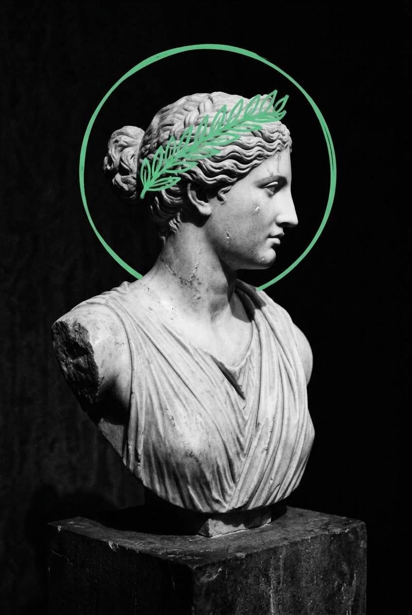 Classical Greek marble statue of a woman with laurel crown doodle