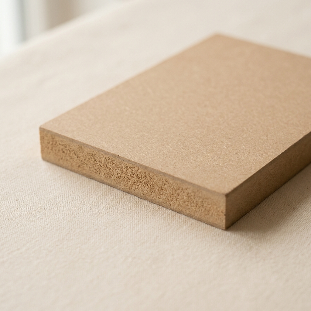 MDF engineered board sample showing a smooth, uniform dense fibre core
