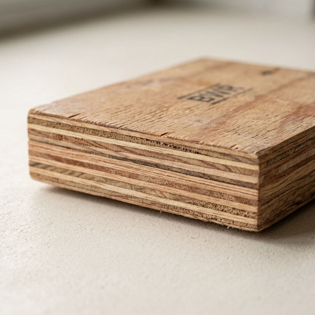 BWR plywood sample showing layered veneer plies at the cut edge