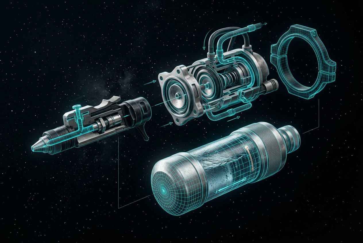 Exploded view of the Safe Band Pro valve and reservoir mechanism