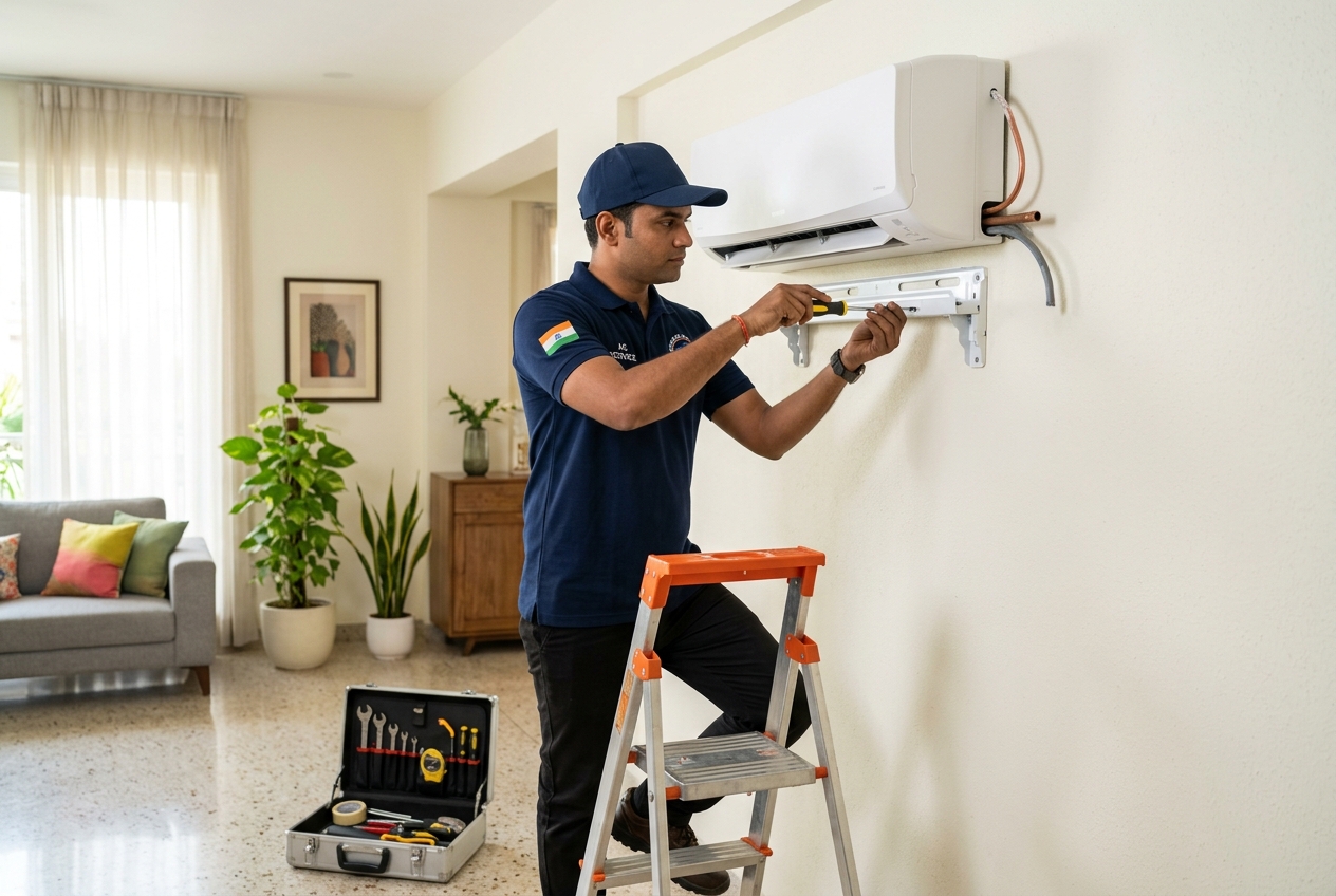 Universal Services technician installing a split AC