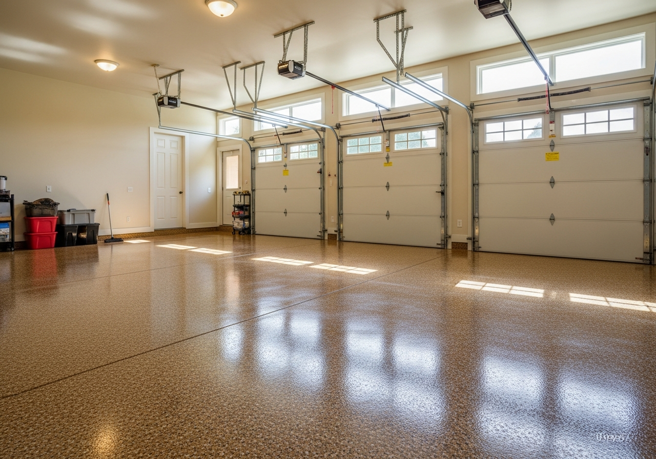 Tan Flake Epoxy - 3-Car Garage