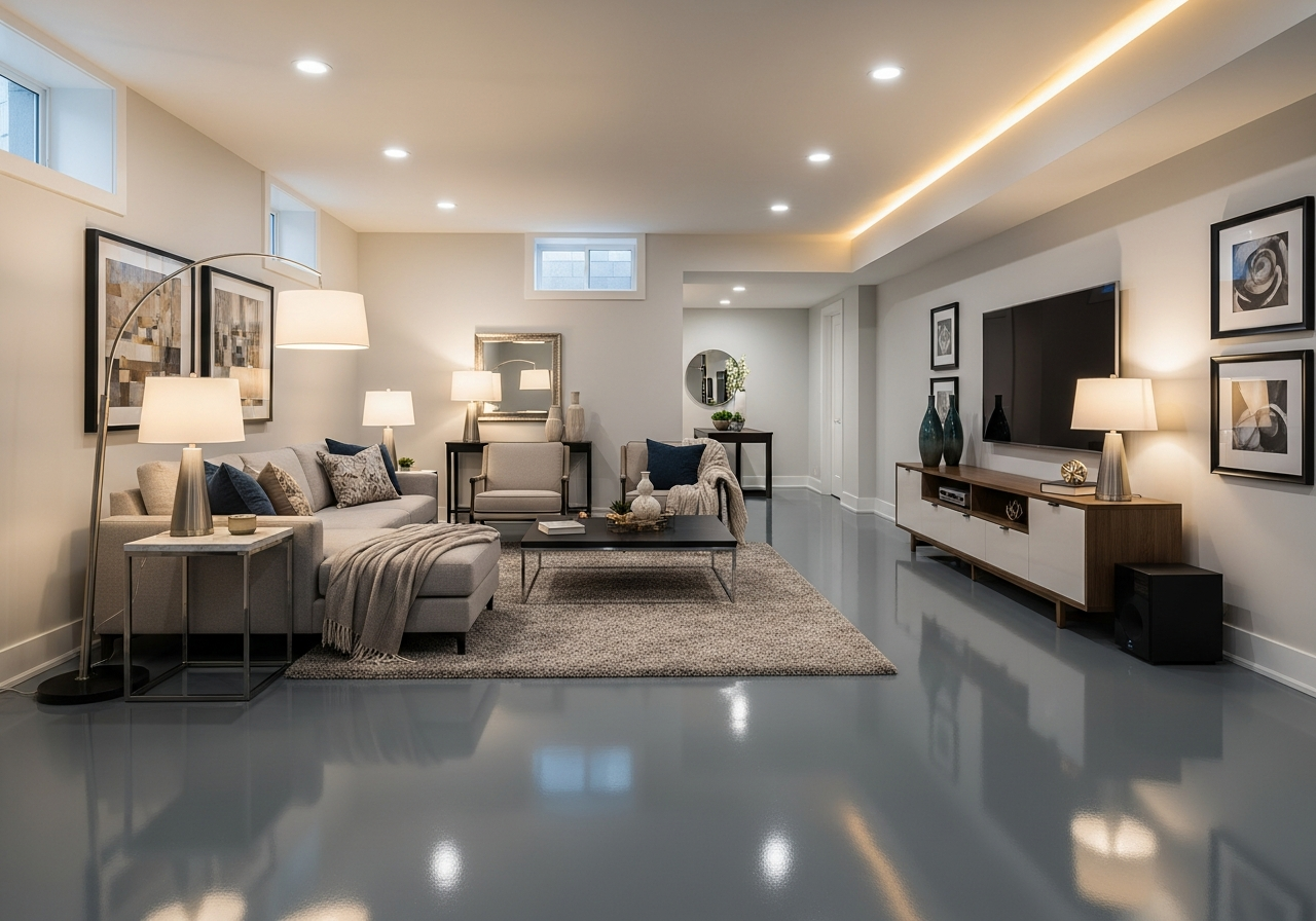 Basement Floor Coating - Gray Epoxy