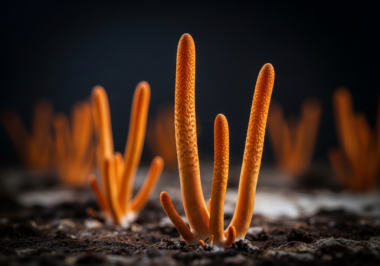 Cordyceps militaris: cuerpos fructiferos naranjas cultivados en sustrato controlado