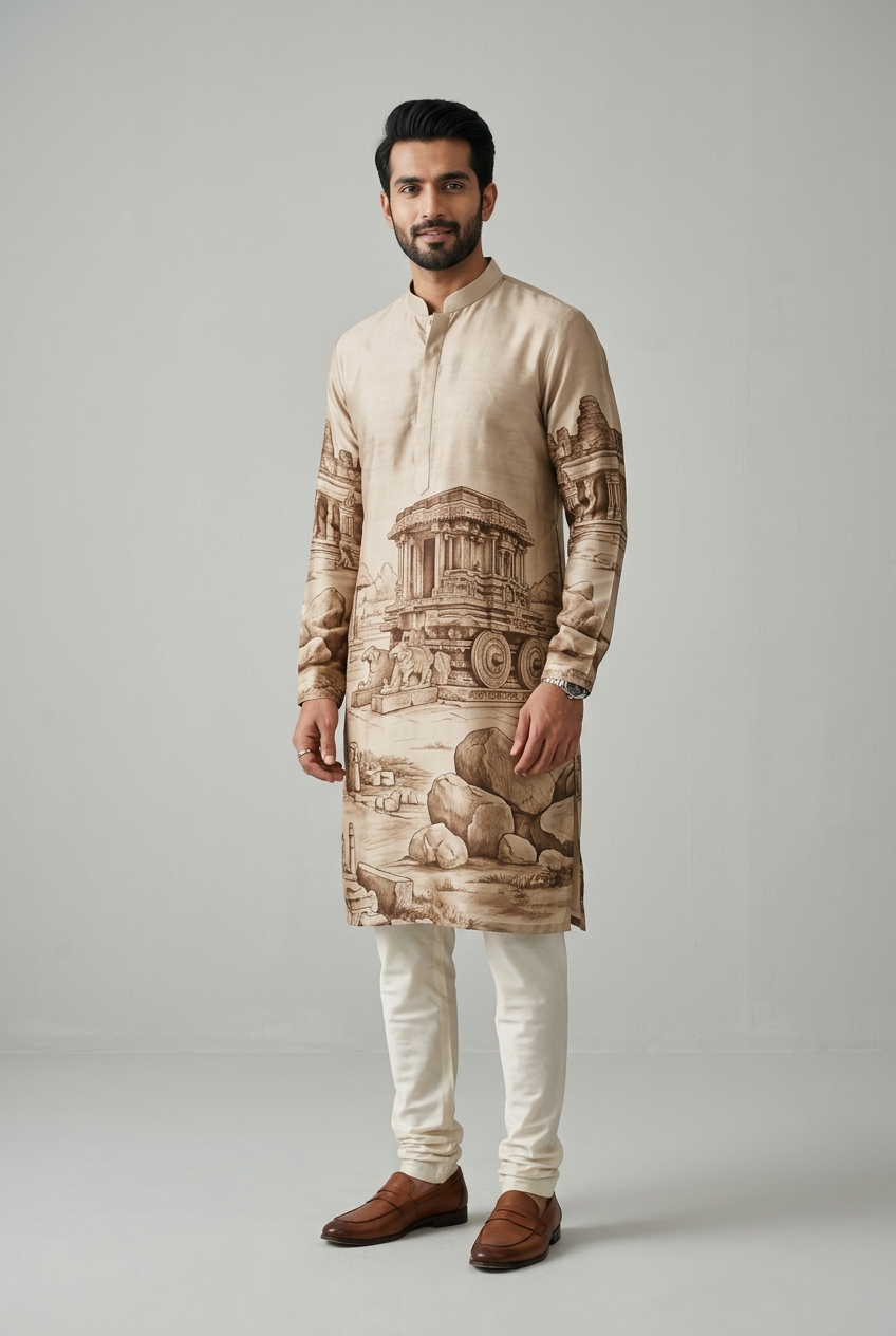 Hampi Ruins Silk Kurta