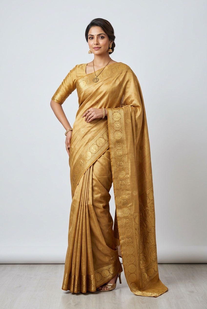 Kanishka's Gold Tussar Saree