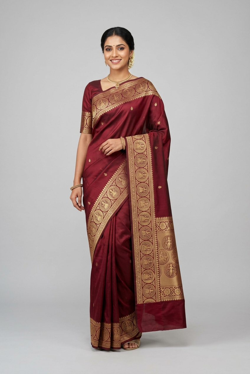Gupta Gold Coin Border Saree