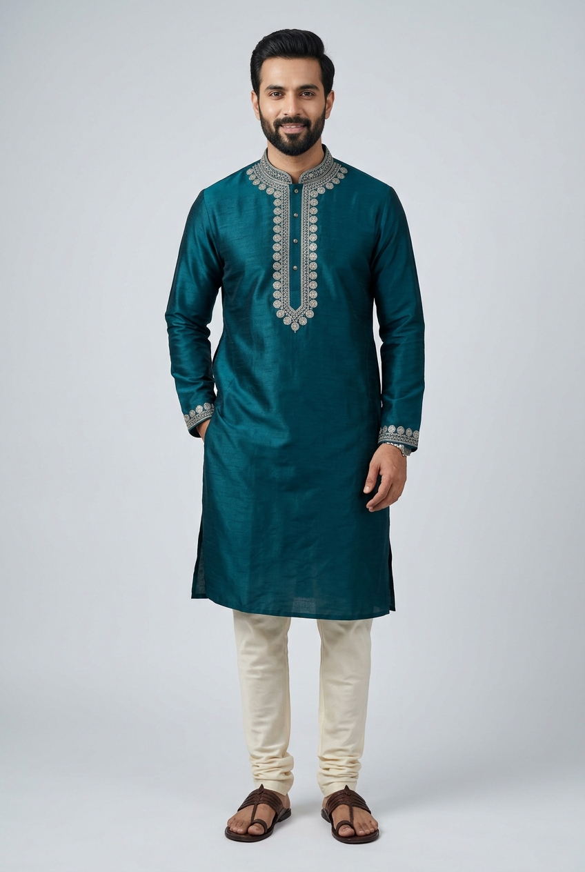 Chandragupta's Mint Silk Kurta