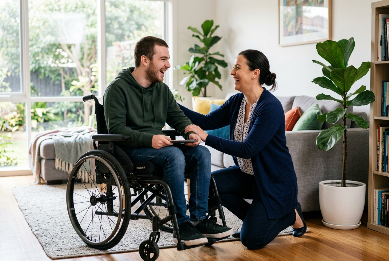 A Betterway support worker sharing a warm moment with a participant