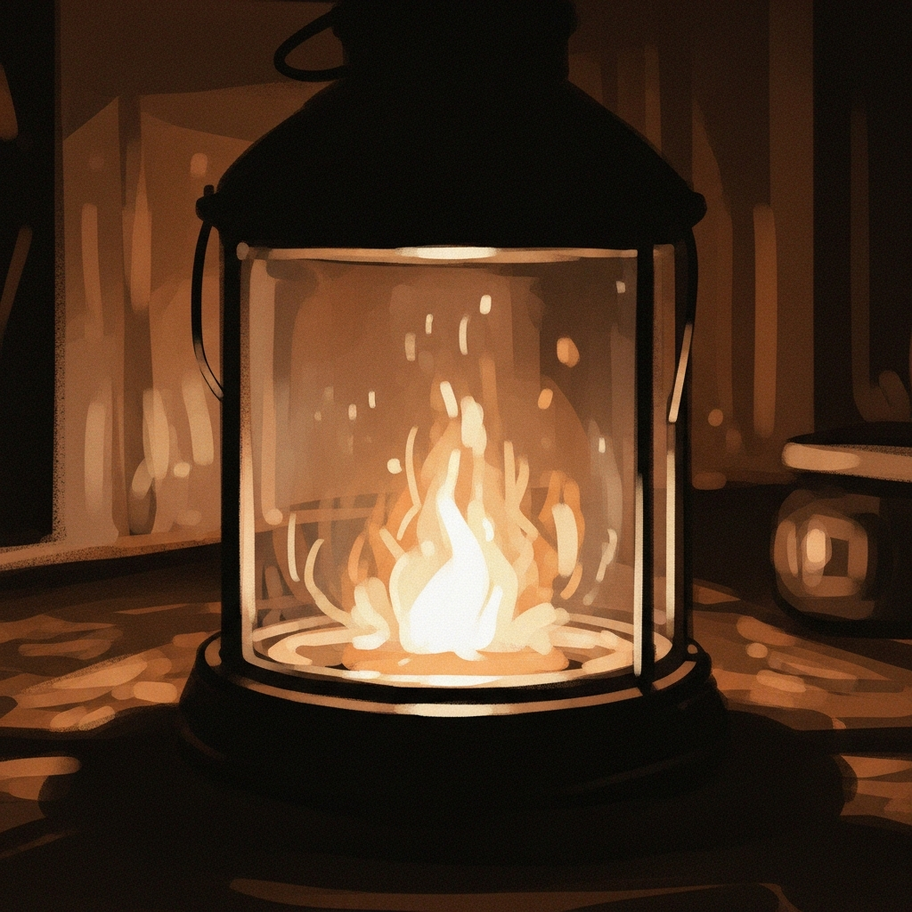 A warm lantern glowing in the evening