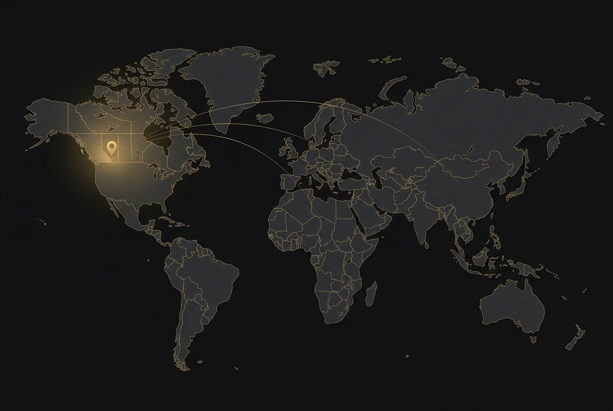 World map showing ITB's international reach with Alberta highlighted