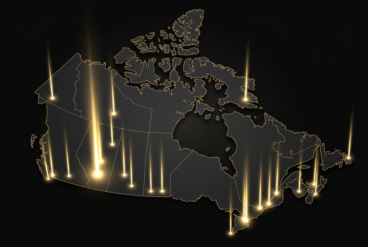 Map of Canada showing ITB's national reach with light beams across the country
