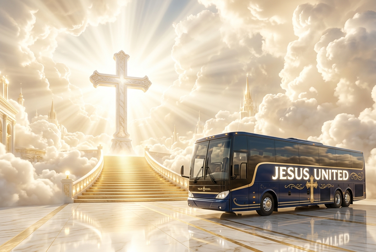 Jesus United — heavenly cross and tour bus
