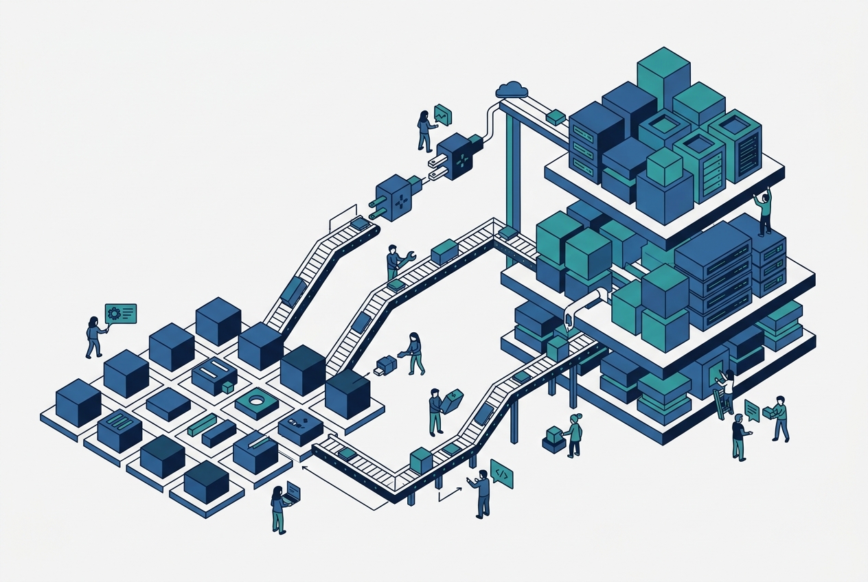 Modernising the stack: data pipelines and connectors from systems of record to a modular platform.