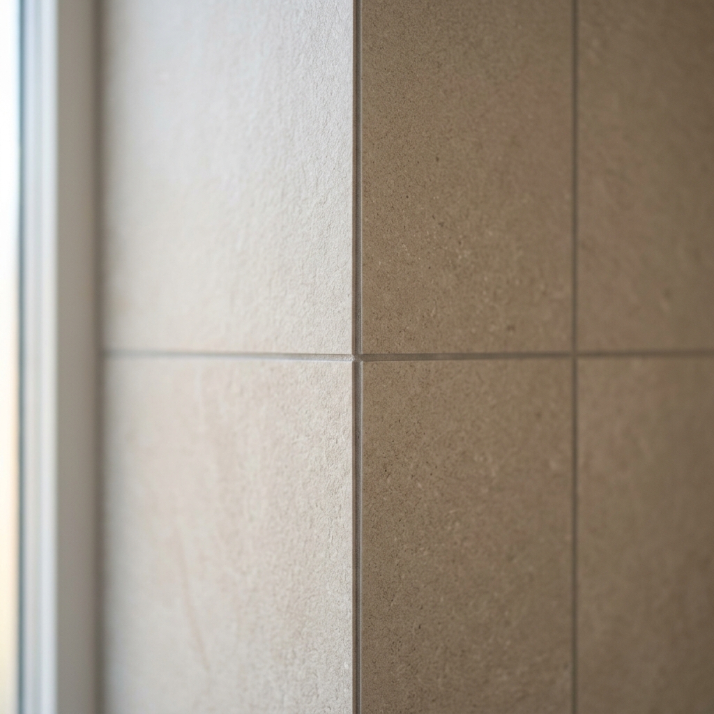 Close-up of a perfectly mitred external tile corner