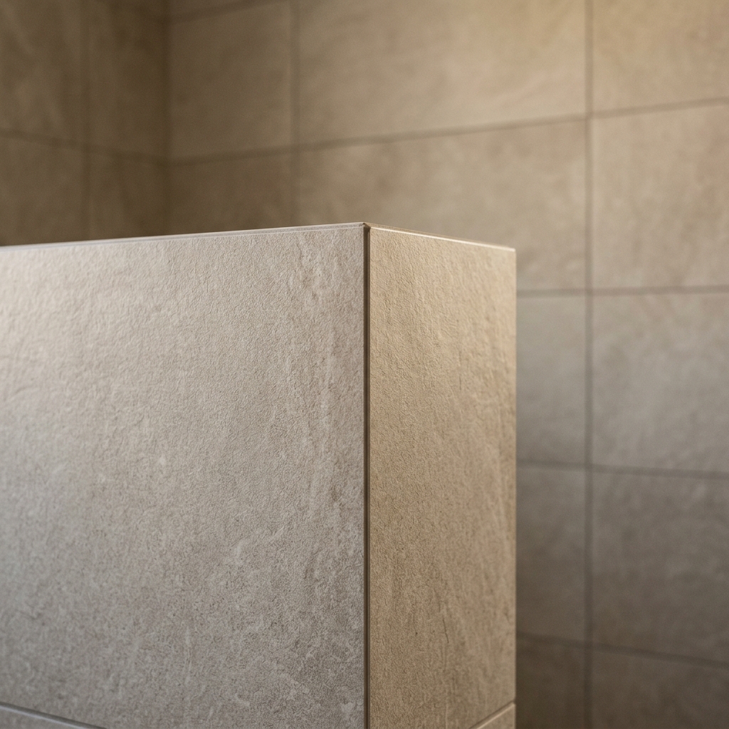Precise mitre joint on tile corner edge