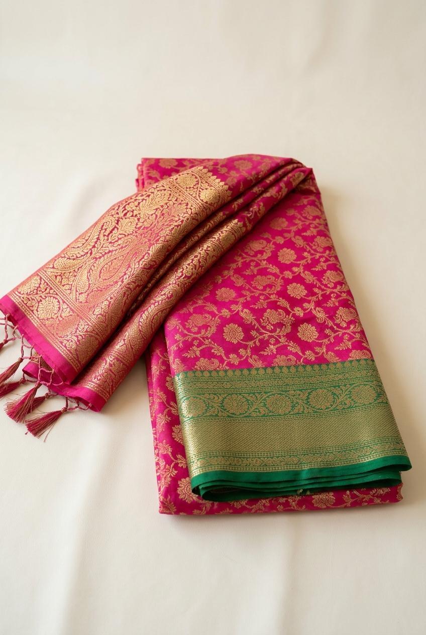 Rani Pink & Green Art Silk Saree