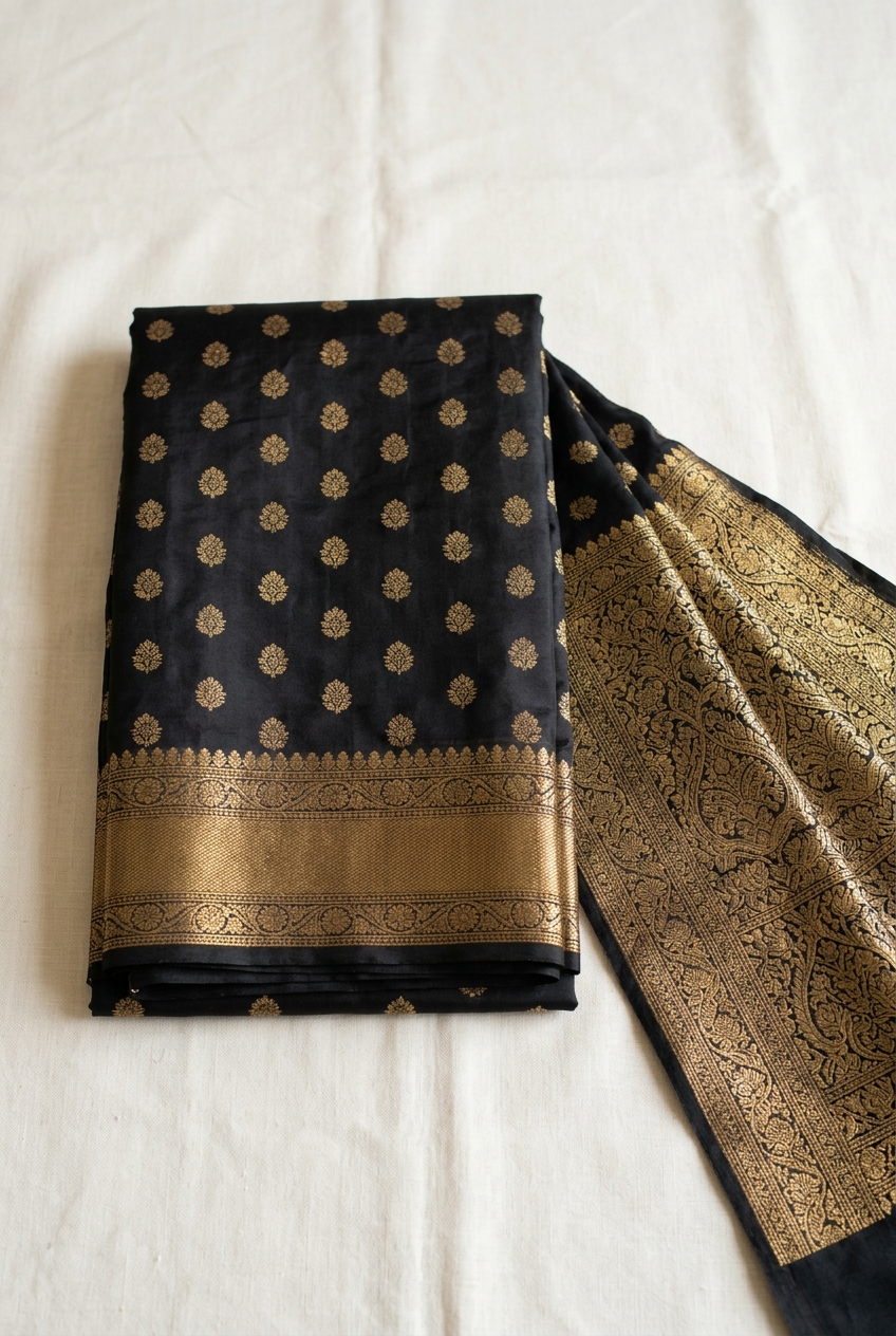 Black Gold Butta Half Silk Saree