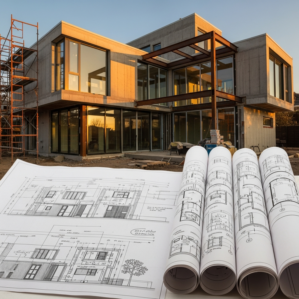 Home renovation blueprint overlay