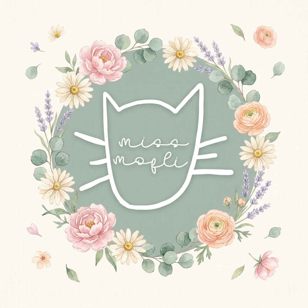 Logo missmofli rodeado de flores pastel