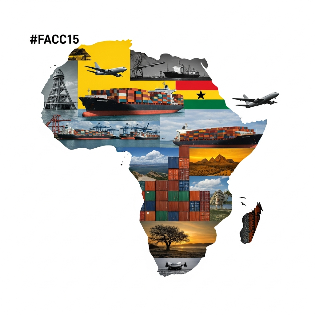 Map collage of African ports and freight routes