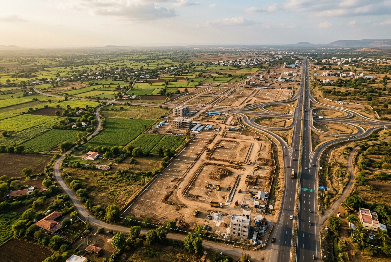 Aerial view of an emerging Indian development corridor