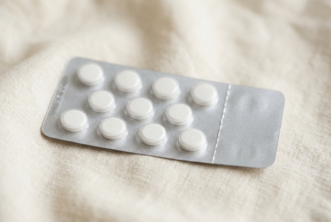 A blister pack of plain white weight-management tablets