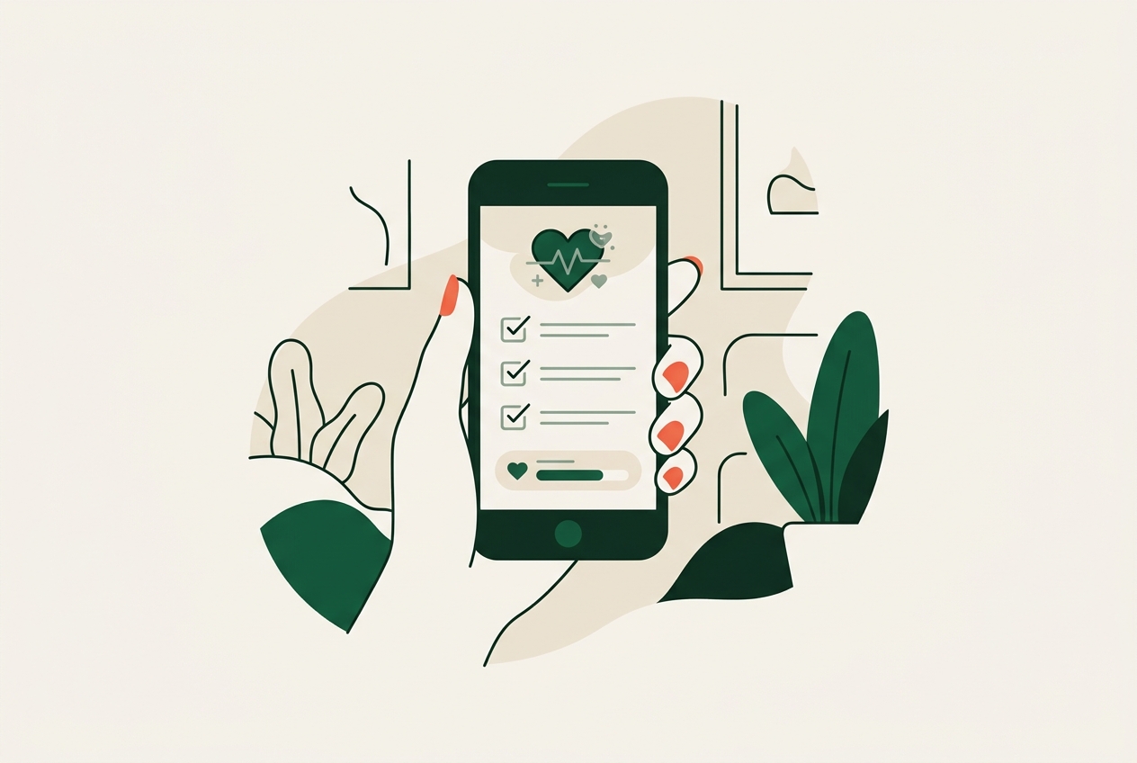 Illustration of completing an online health assessment on a phone