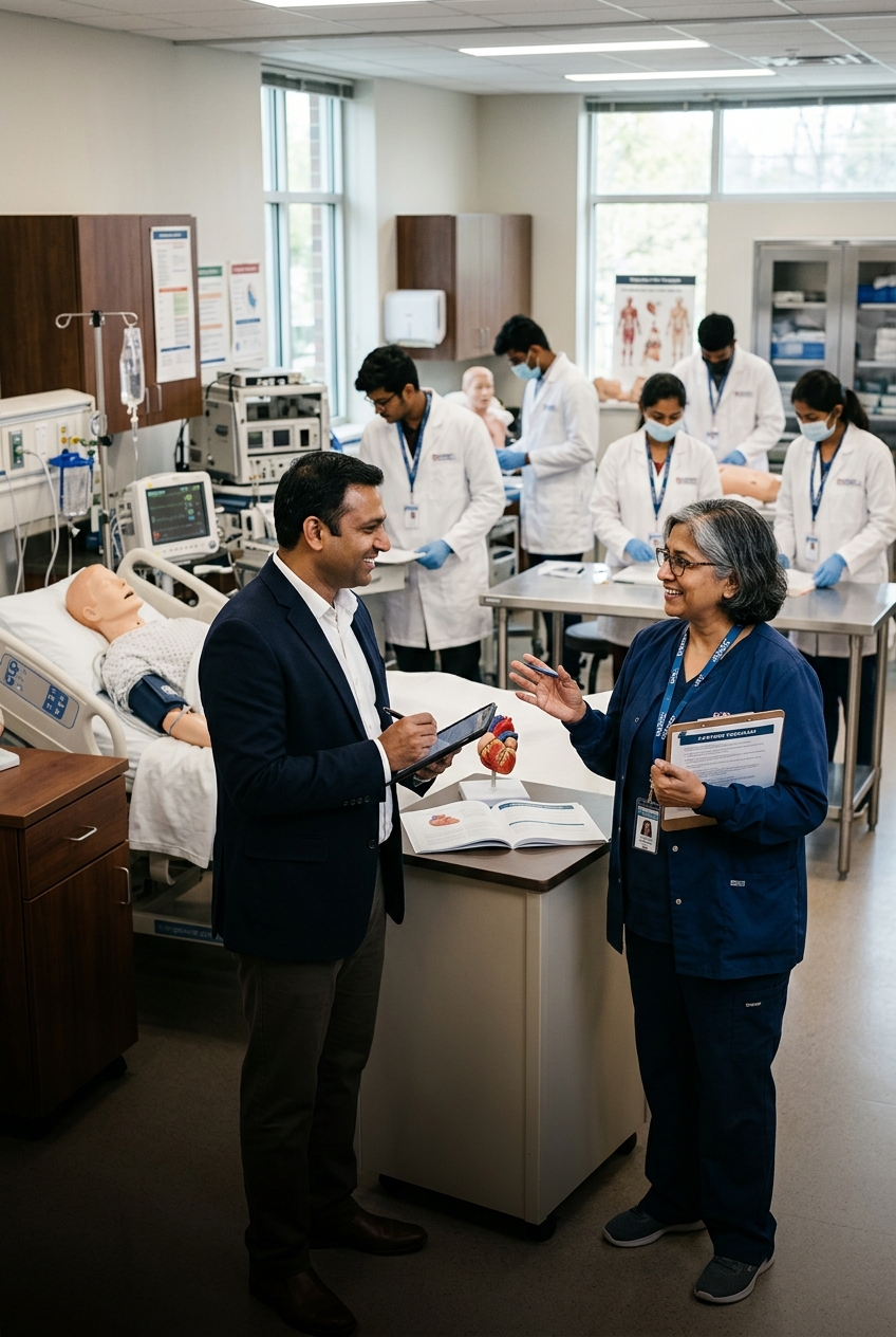 Indian healthcare training collaborators in a practical laboratory