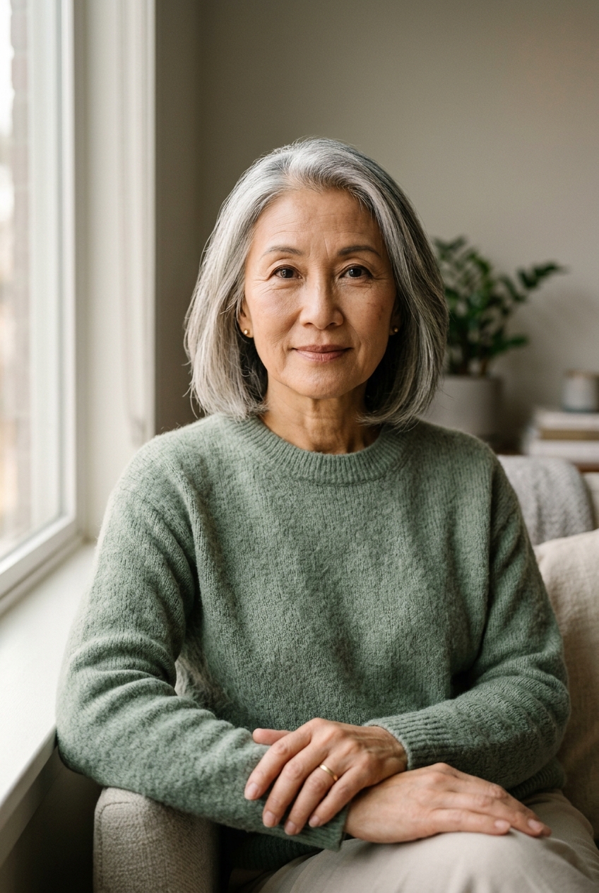 A woman in her sixties with natural, healthy skin