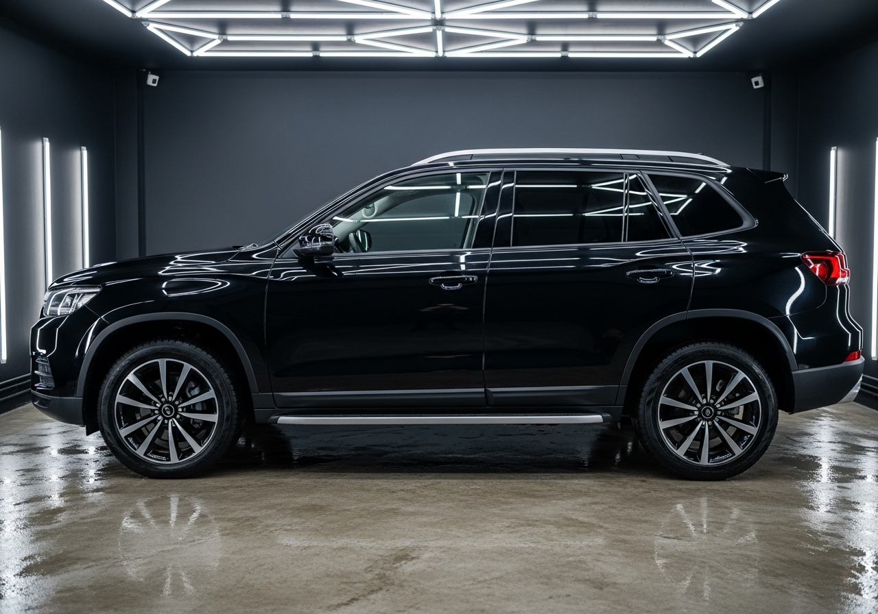 Clean black SUV after detailing