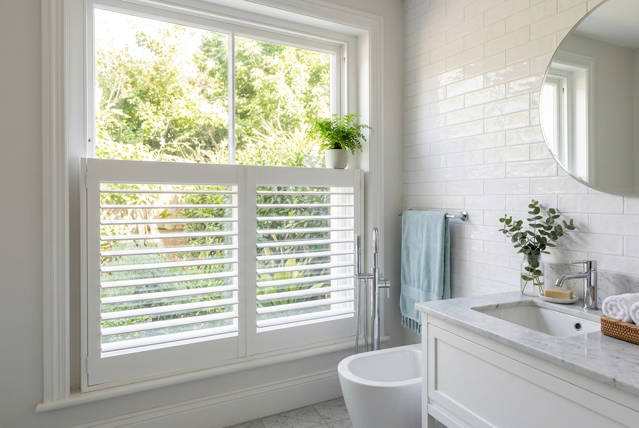 Bathroom plantation shutters