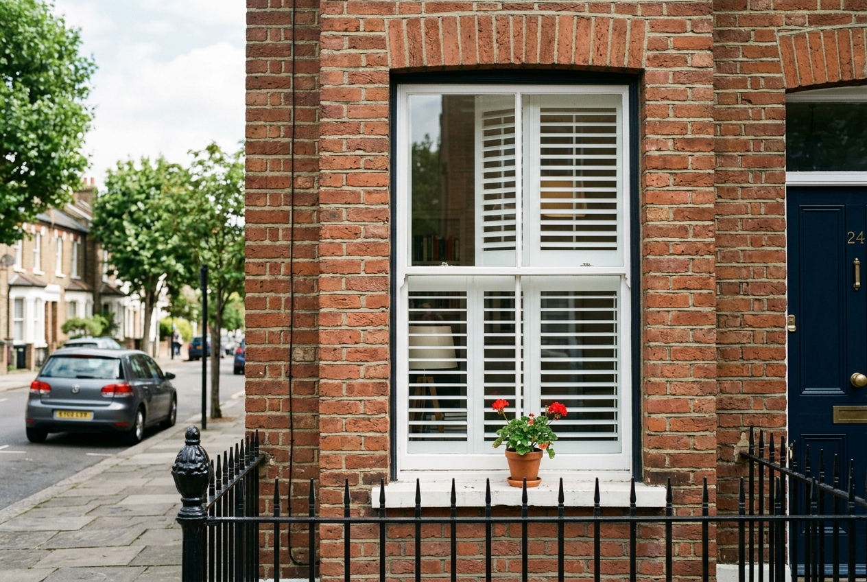 Tier-on-Tier plantation shutters in a exterior