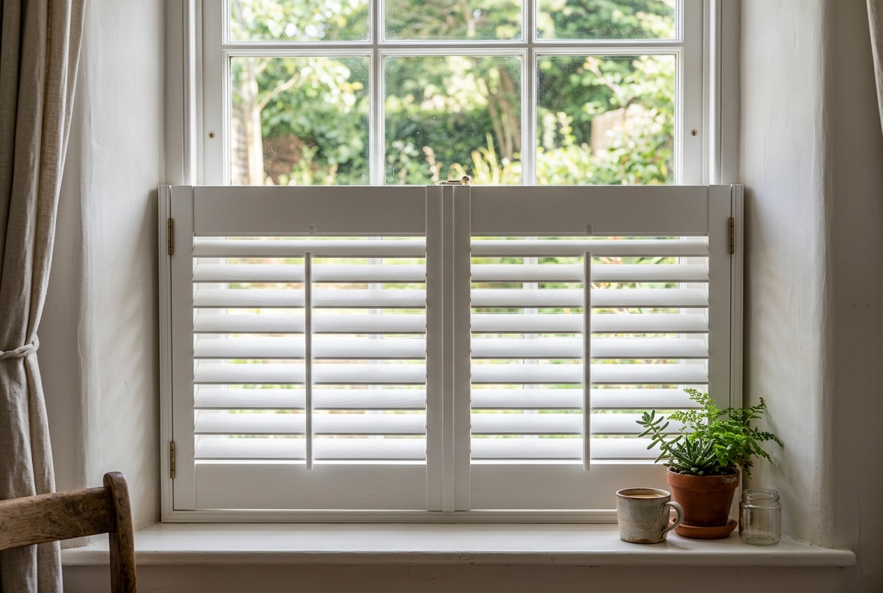 Café Style plantation shutters in a living