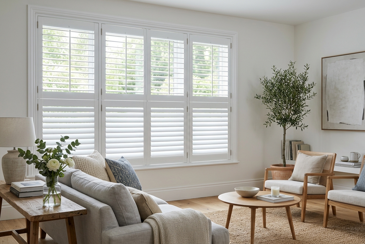 Tier-on-Tier plantation shutters in a living