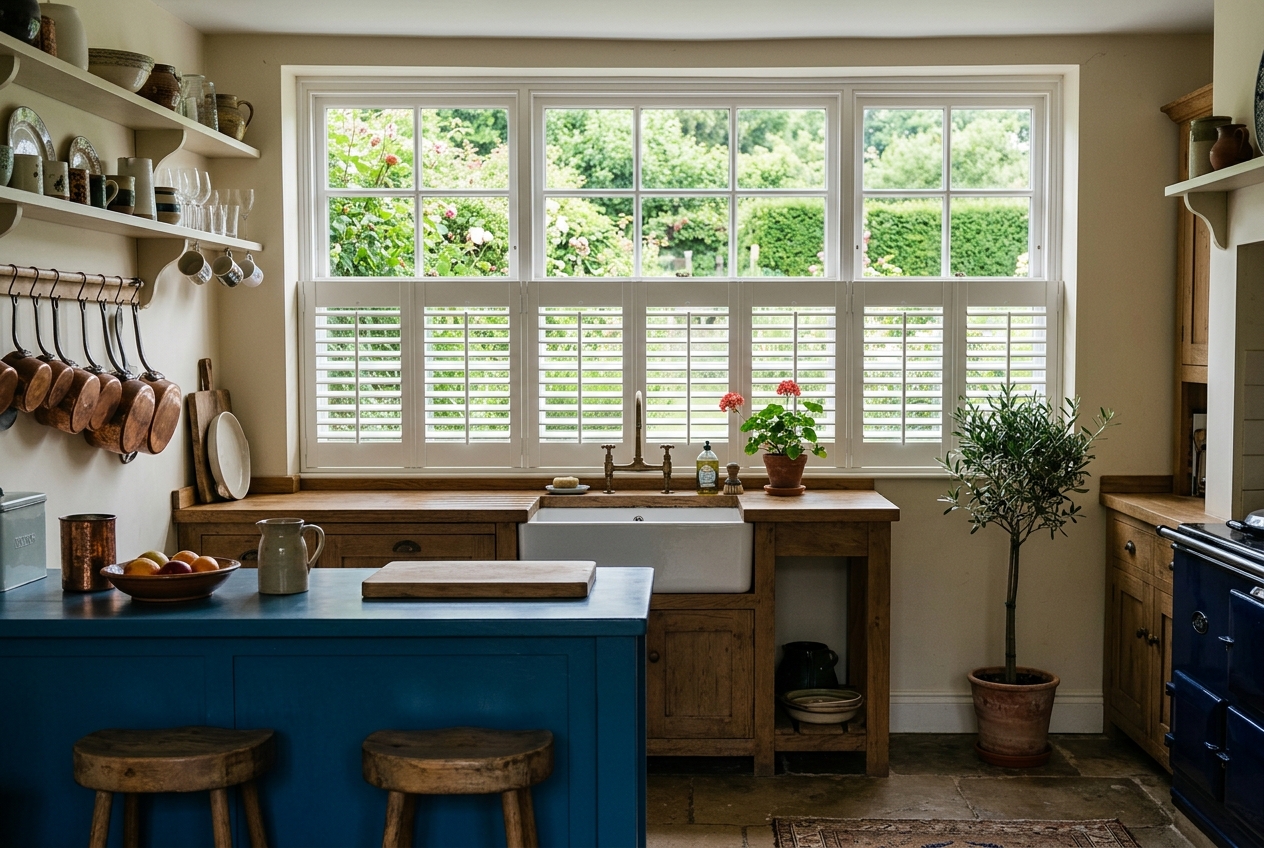 Café Style plantation shutters in a kitchen