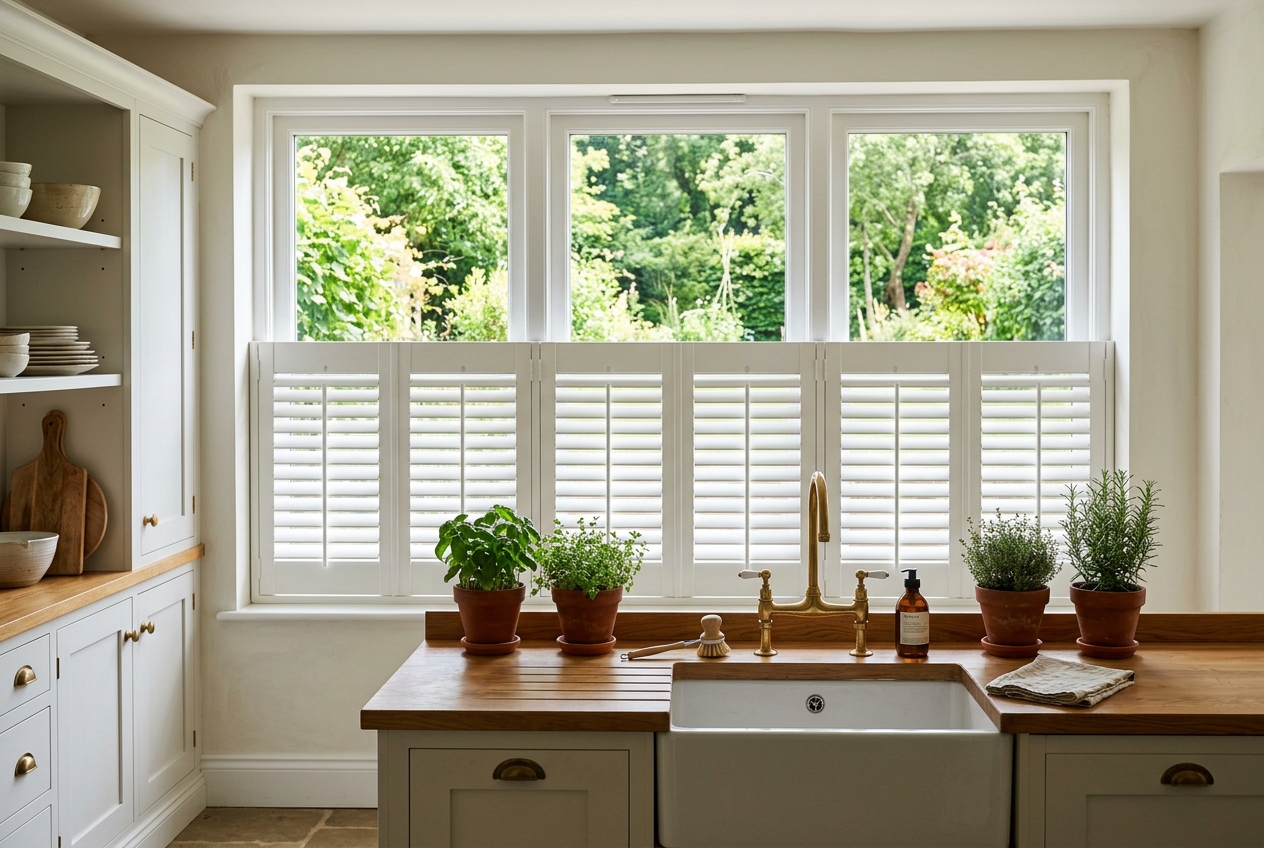 Café Style plantation shutters in a kitchen