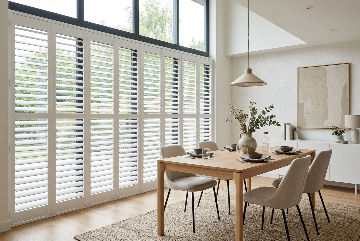 Full Height plantation shutters in a living